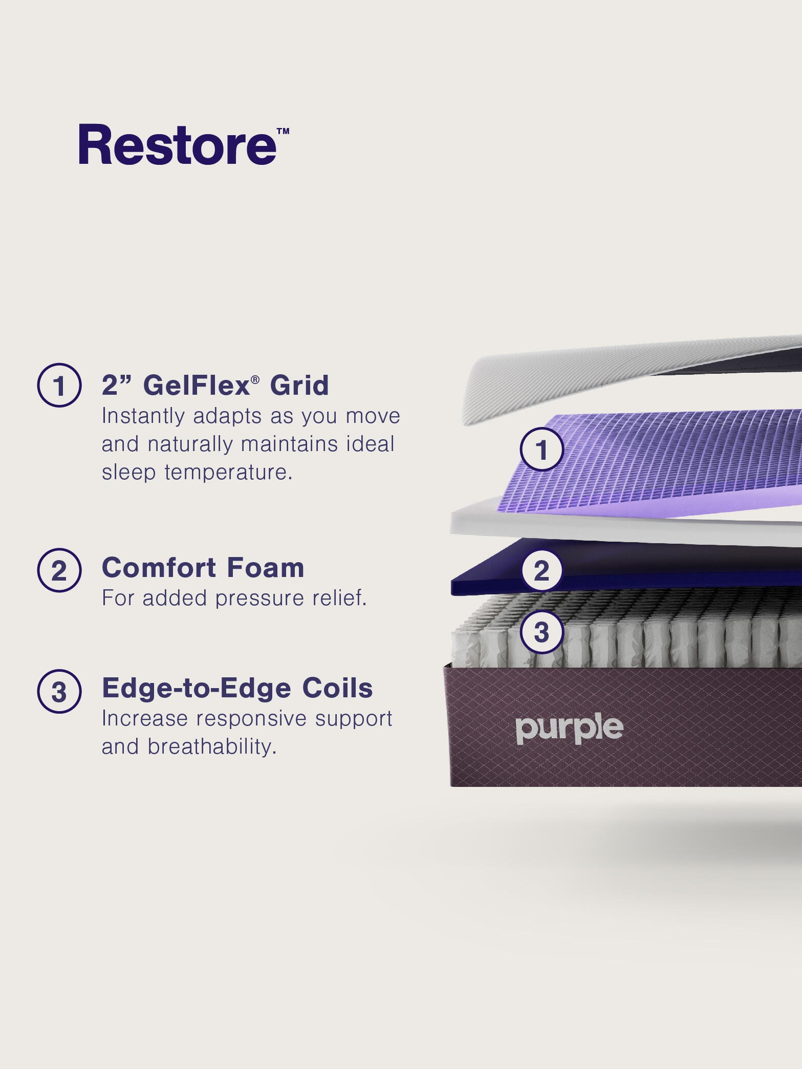 Purple® Restore Soft California King Mattress, Purple, large