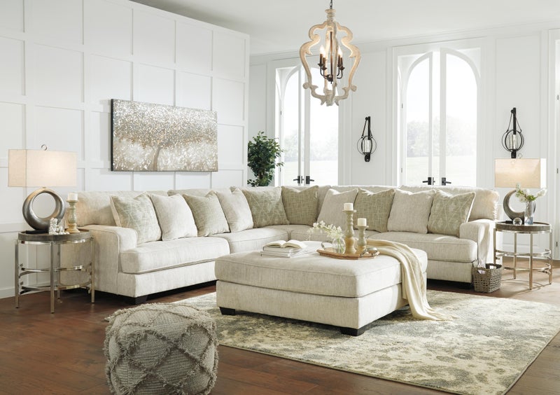 Rawcliffe 3-Piece Sectional with Ottoman, Parchment