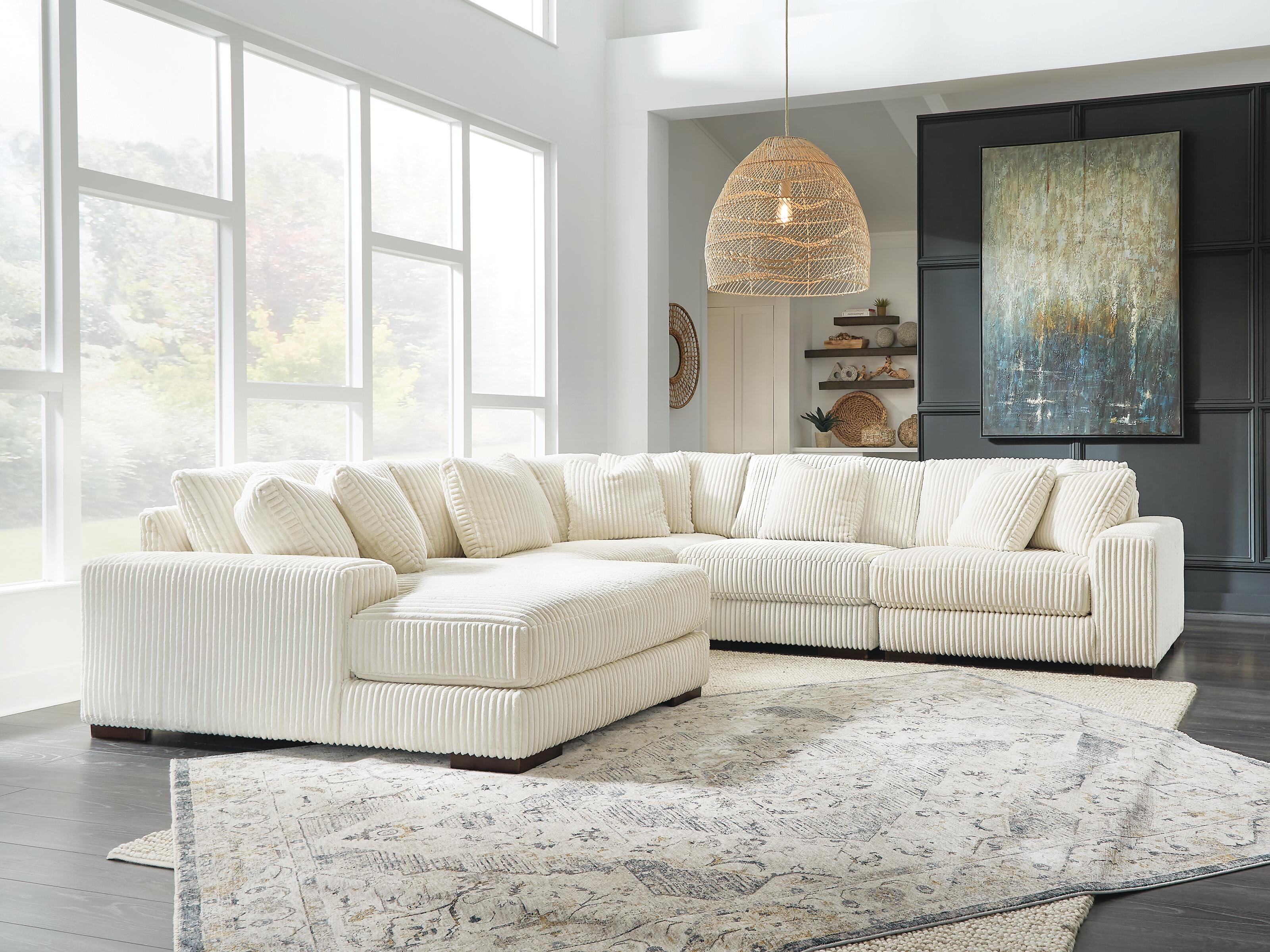 Lindyn 5-Piece Sectional with Chaise, Ivory, rollover