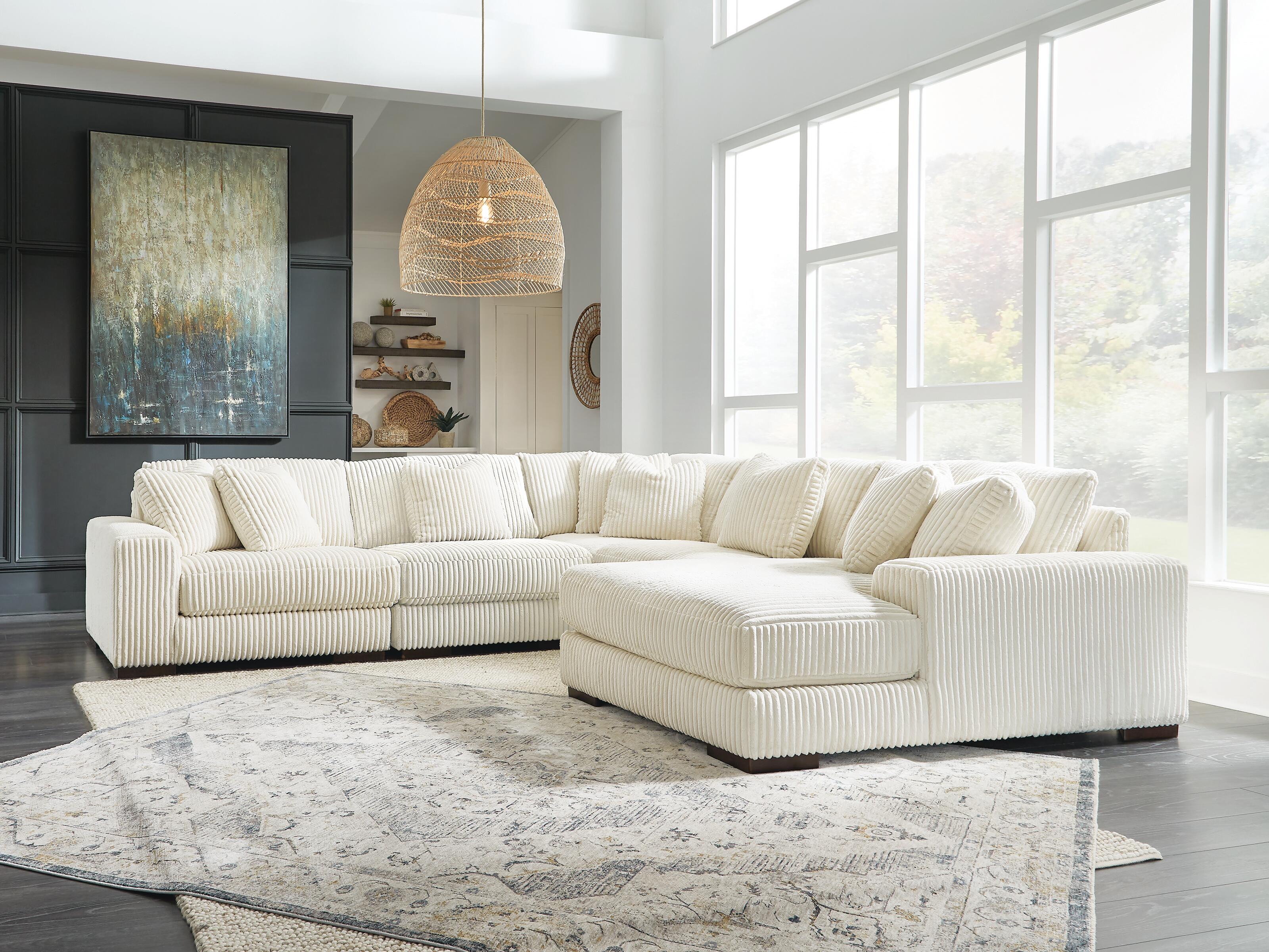 Lindyn 5-Piece Sectional with Chaise, Ivory, rollover