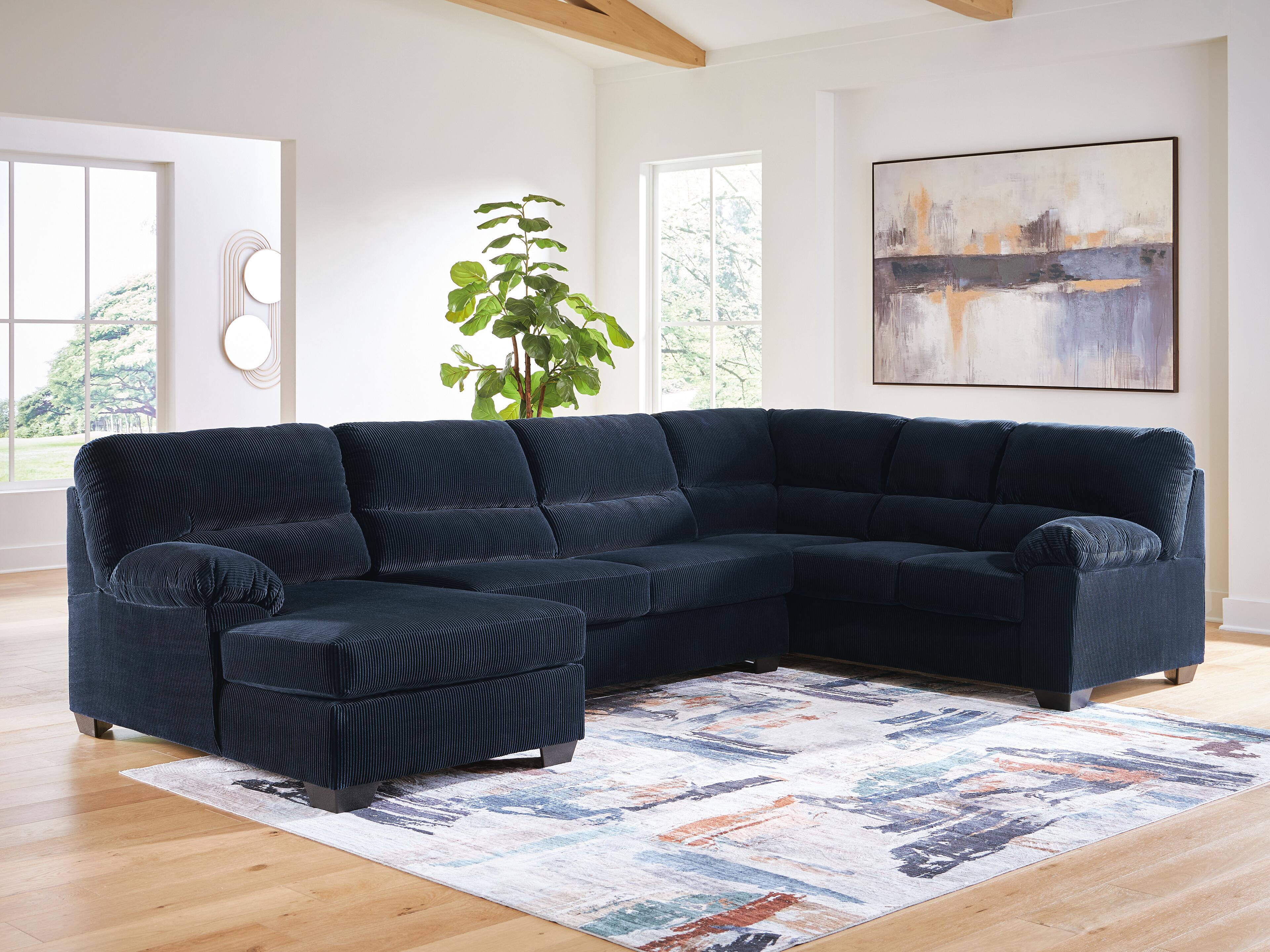 SimpleJoy 3-Piece Sectional with Chaise, Navy, rollover