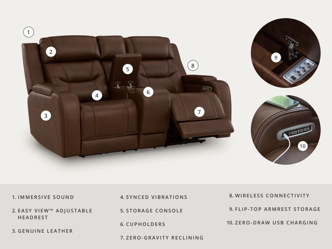 Dreamer Dual Power Leather Reclining Loveseat with Audio Seating