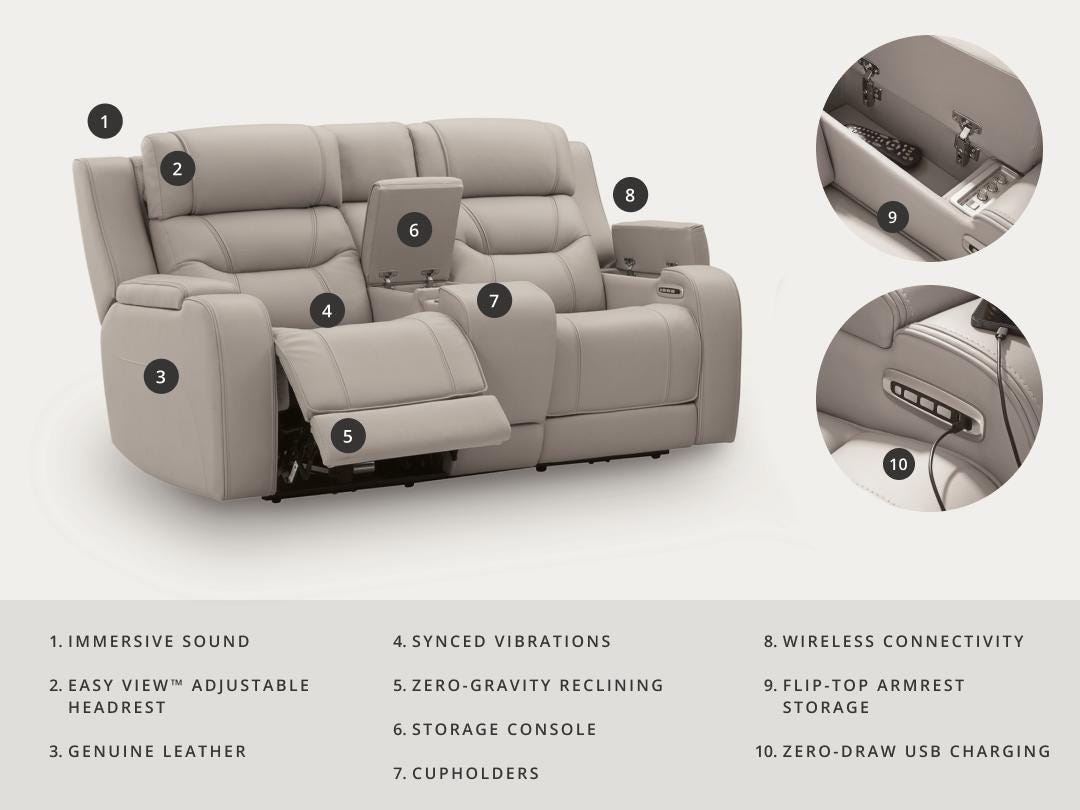 Sofá de dos plazas reclinable eléctrico Dreamer con sistema de audio - image 3