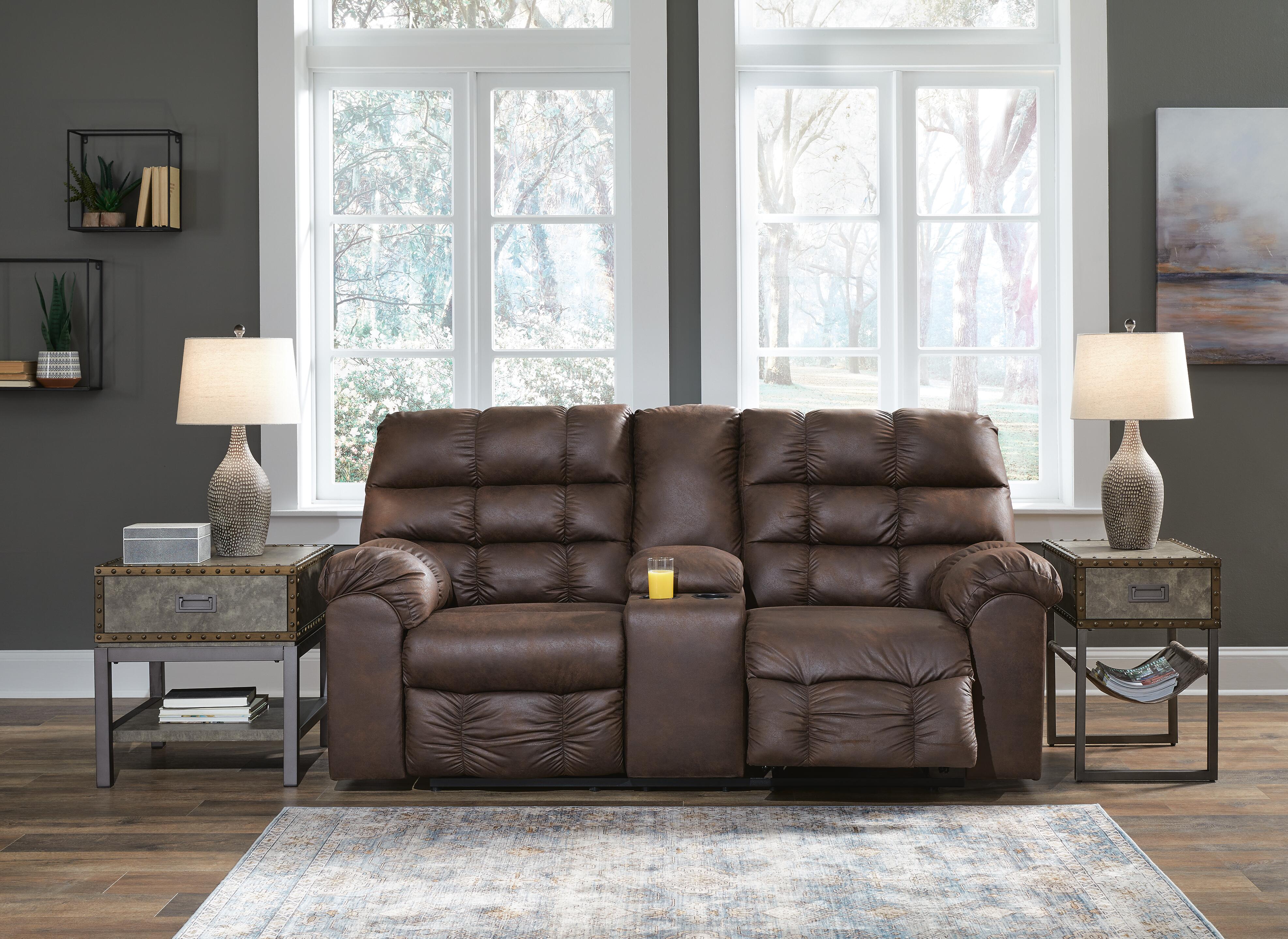 Derwin Reclining Loveseat with Console, Nut, large