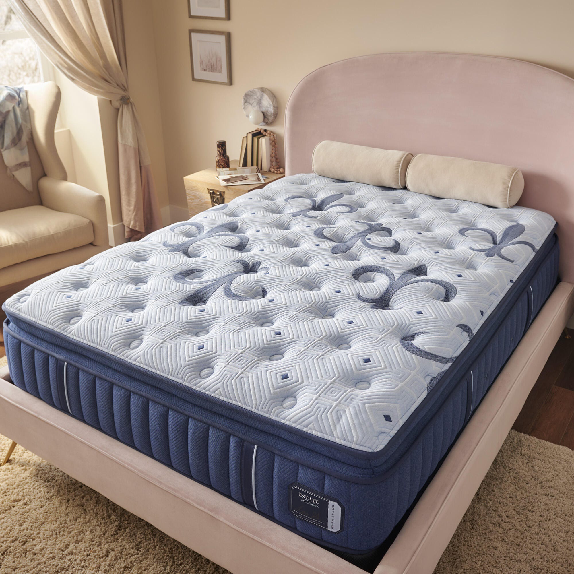 Stearns & Foster Estate Firm Pillowtop Split CA King, Navy, large