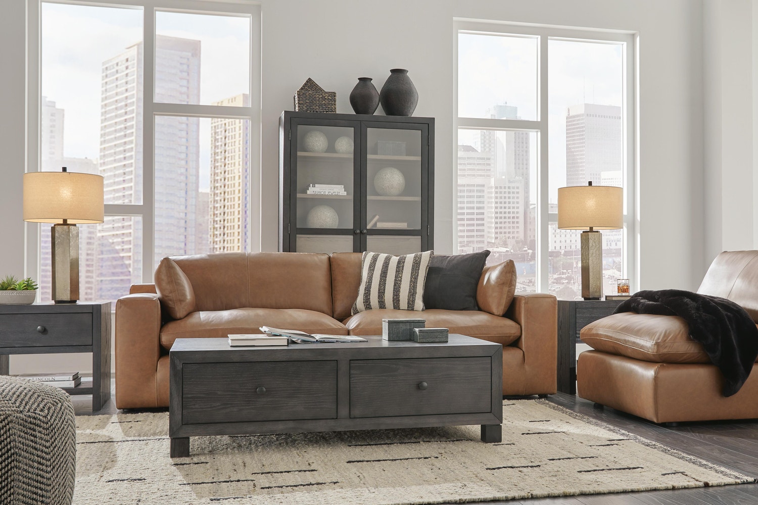 Emilia 2-Piece Sectional Loveseat, Caramel, large