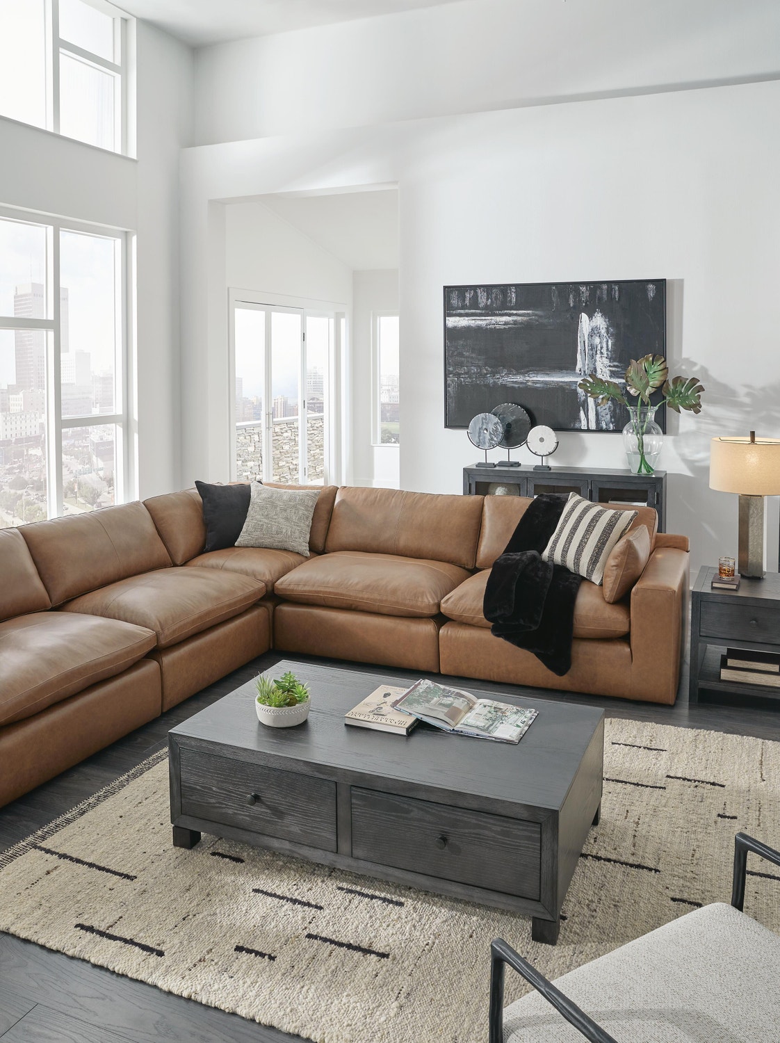 Emilia 5-Piece Sectional, Caramel, large