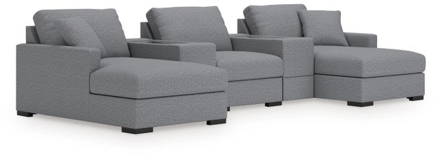 Omaha by Ashley 5-Piece Modular Next-Gen Nuvella™ Performance Fabric Sectional with Double Chaise and Storage Consoles