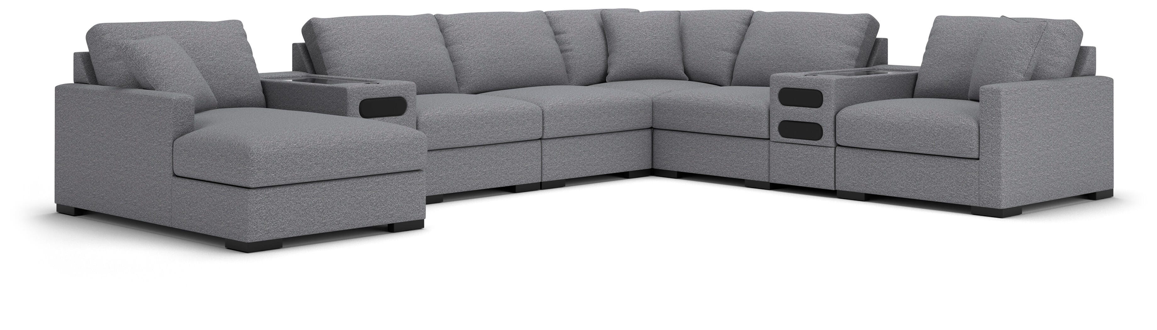 Omaha by Ashley 8-Piece Sectional with Storage Chaise and Audio Consoles, Salt and Pepper, large