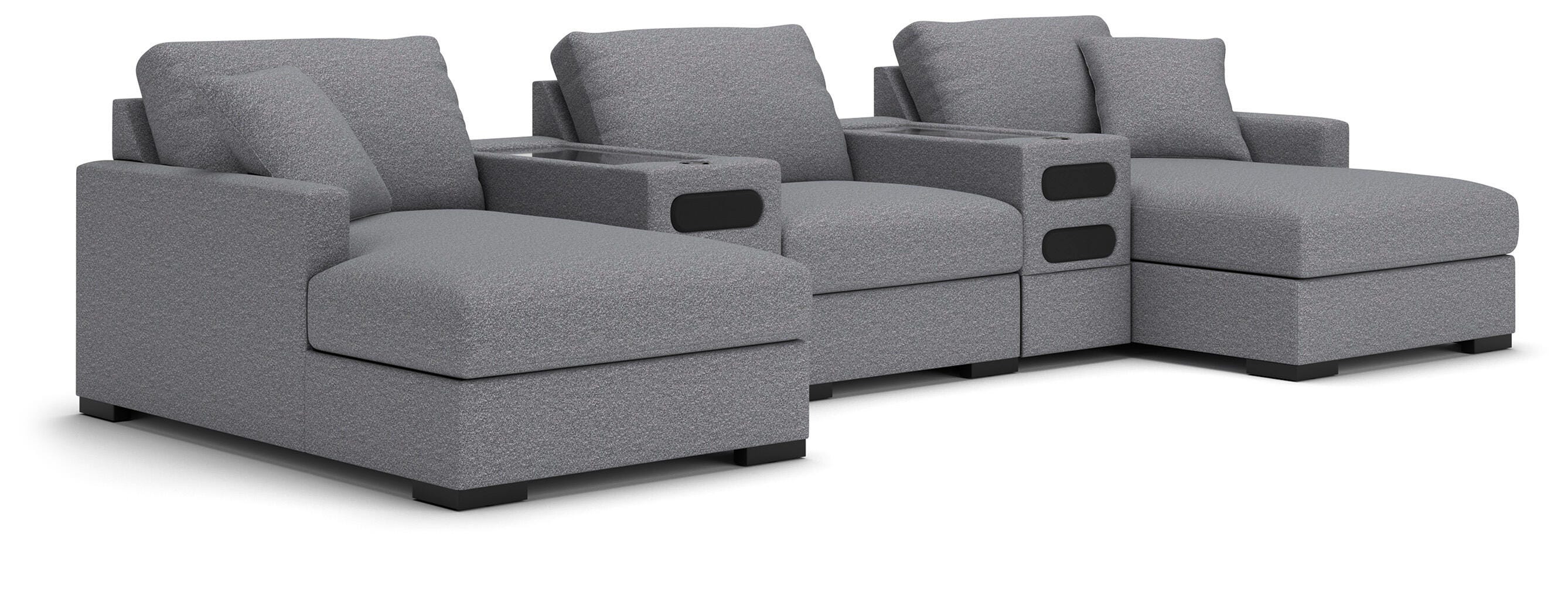 Omaha by Ashley 5-Piece Double Storage Chaise Sectional with Audio Consoles, Salt and Pepper, large