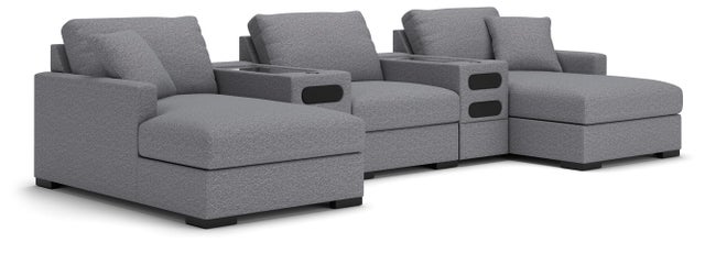 Omaha by Ashley 5-Piece Modular Next-Gen Nuvella™ Performance Fabric Double Storage Chaise Sectional with Audio Consoles