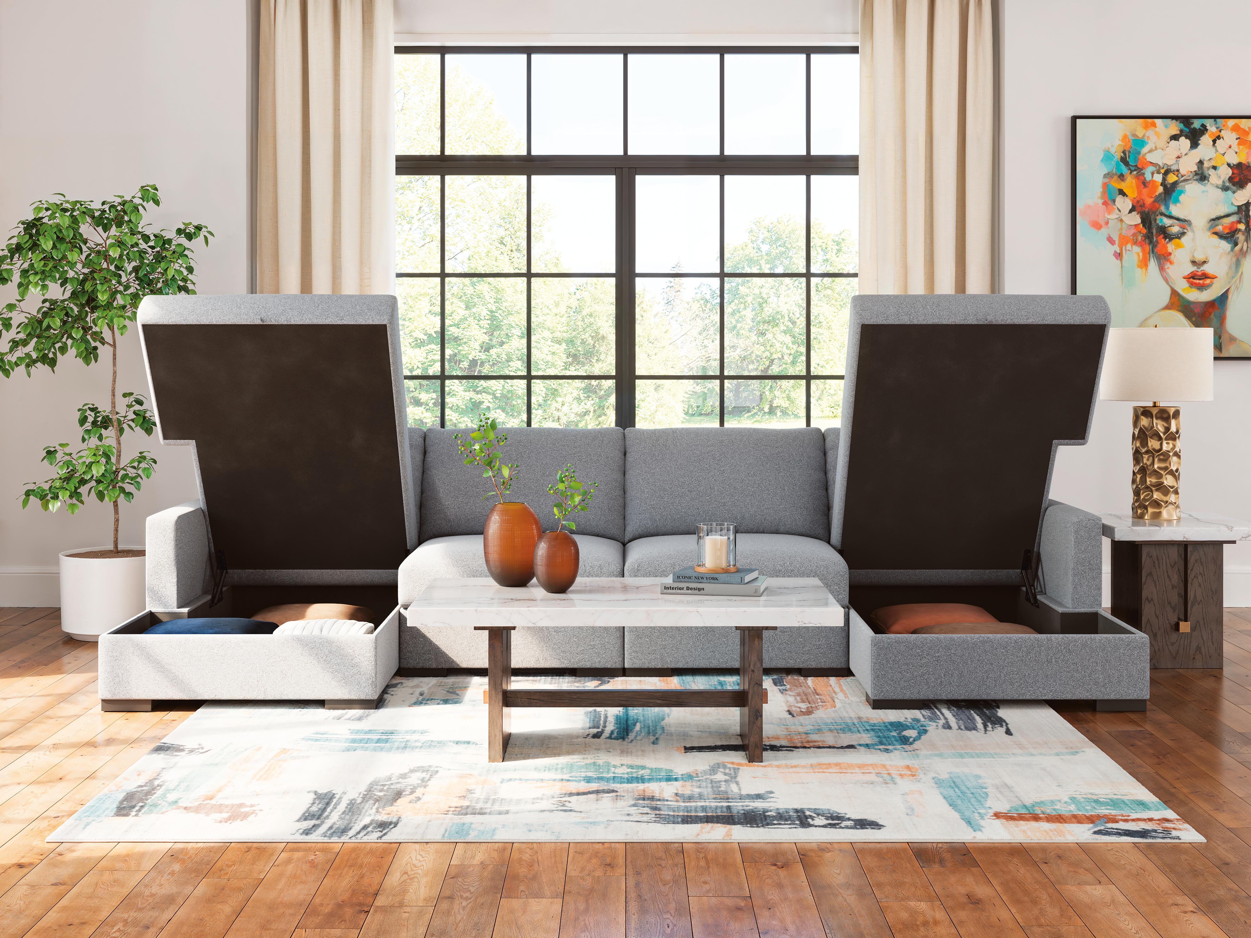 Omaha by Ashley 4-Piece Double Storage Chaise Sectional, Salt and Pepper, rollover
