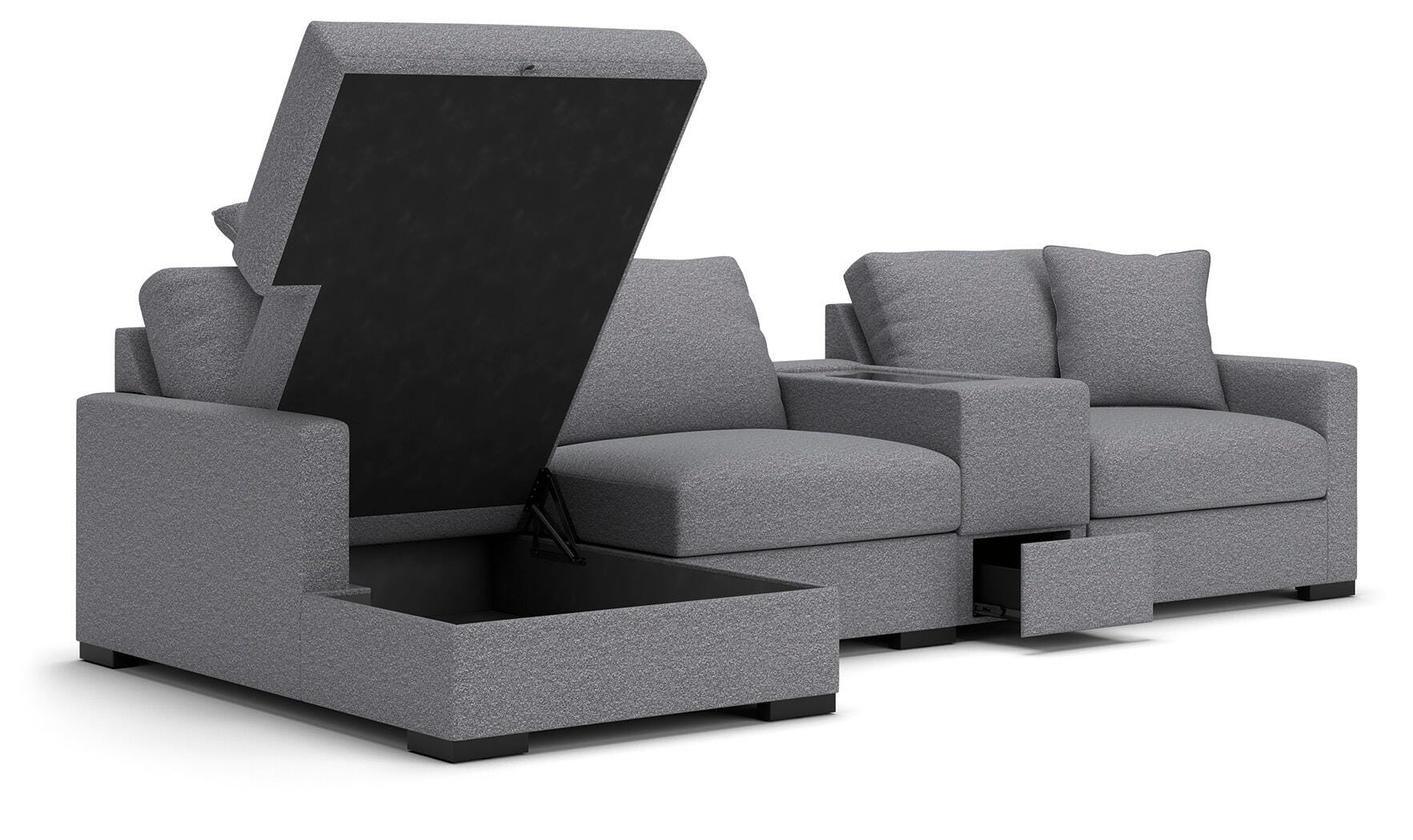 Omaha by Ashley 4-Piece Sectional with Storage Chaise and Storage Console, Salt and Pepper, rollover