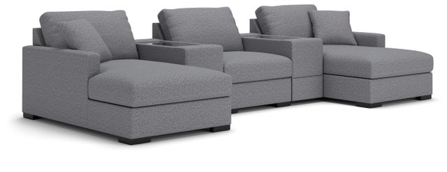 Omaha by Ashley 5-Piece Modular Next-Gen Nuvella™ Performance Fabric Sectional with Double Storage Chaise and Consoles