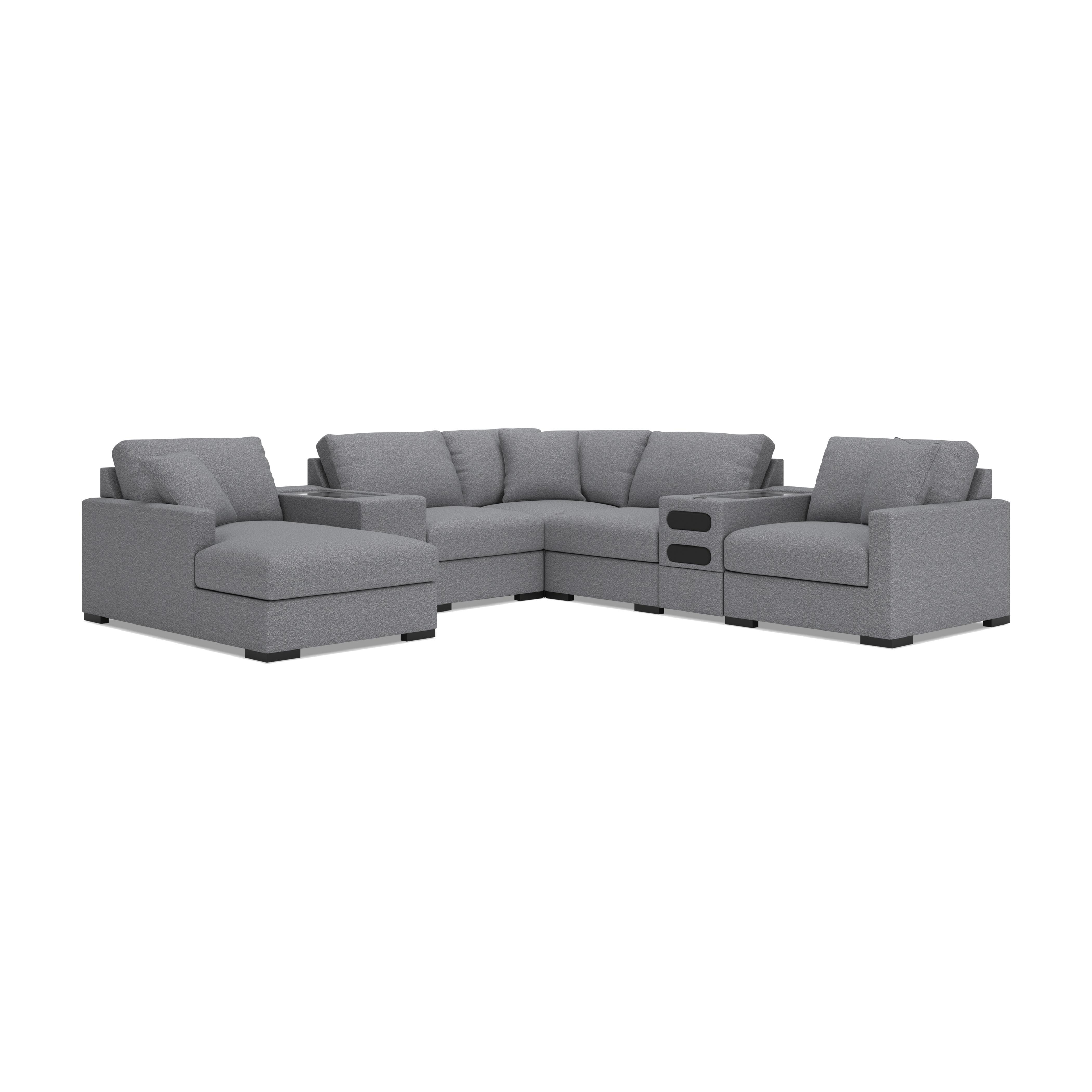 Omaha by Ashley 7-Piece Sectional with Audio Console and Storage Chaise, Salt and Pepper, large
