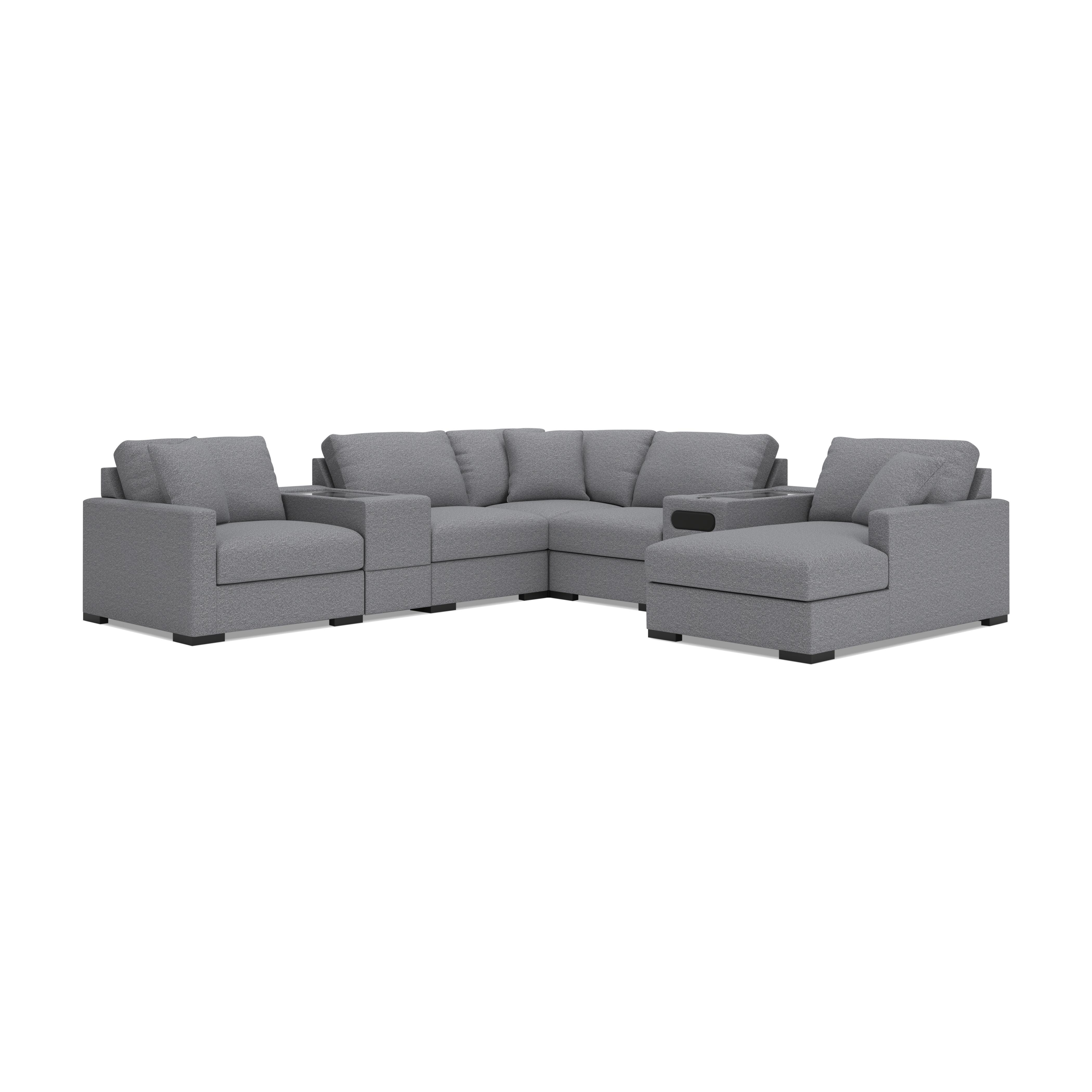Omaha by Ashley 7-Piece Sectional with Audio Console and Storage Chaise, Salt and Pepper, large