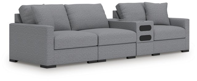 Omaha by Ashley 4-Piece Modular Next-Gen Nuvella™ Performance Fabric Sectional with Audio Console