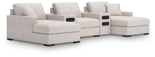 Omaha by Ashley 5-Piece Modular Next-Gen Nuvella™ Performance Fabric Sectional with Double Chaise and Audio Consoles