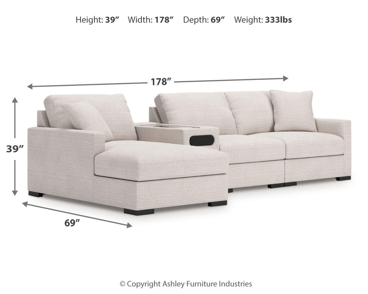 Seccional de 4 piezas Omaha by Ashley con diván de almacenamiento y consola de audio - image 3