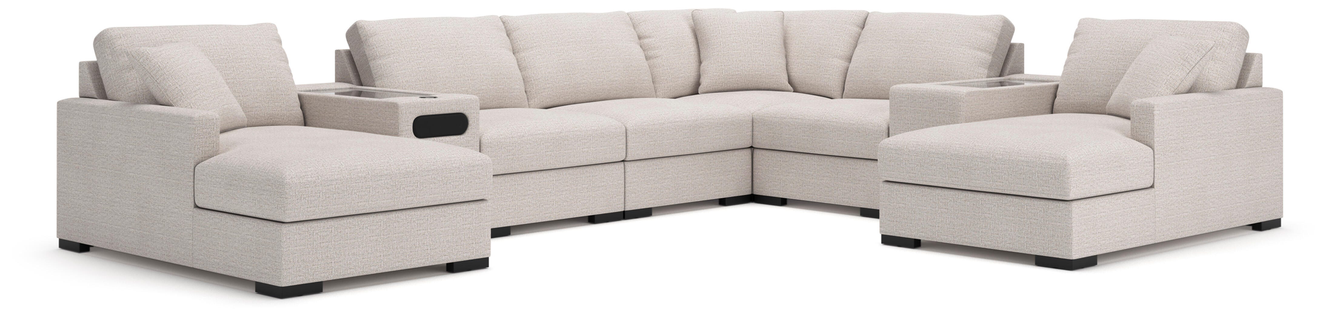 Omaha by Ashley 8-Piece Double Storage Chaise Sectional with Audio and Storage Consoles, Stone, large