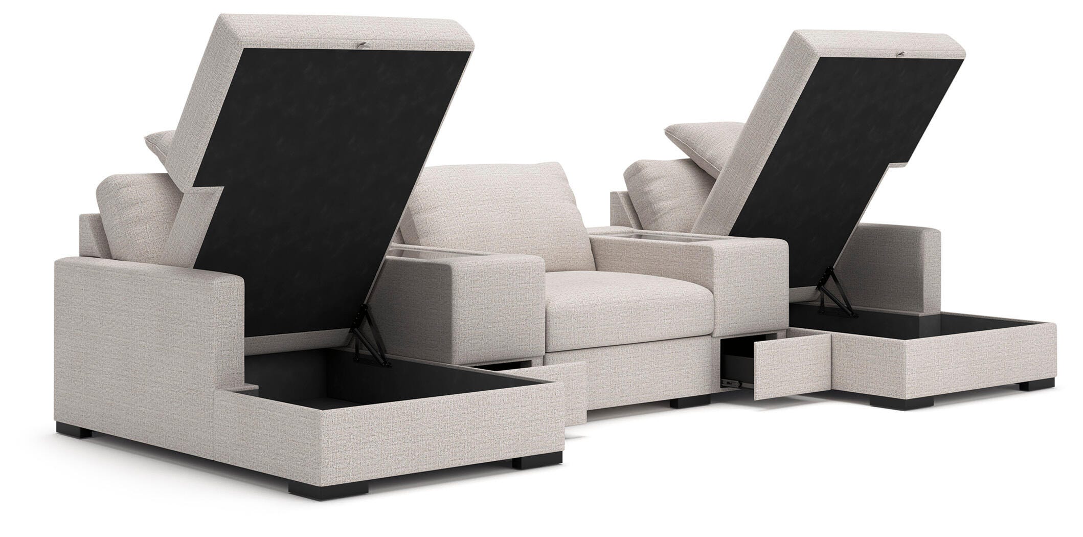 Omaha by Ashley 5-Piece Double Storage Chaise Sectional with Storage Consoles, Stone, rollover