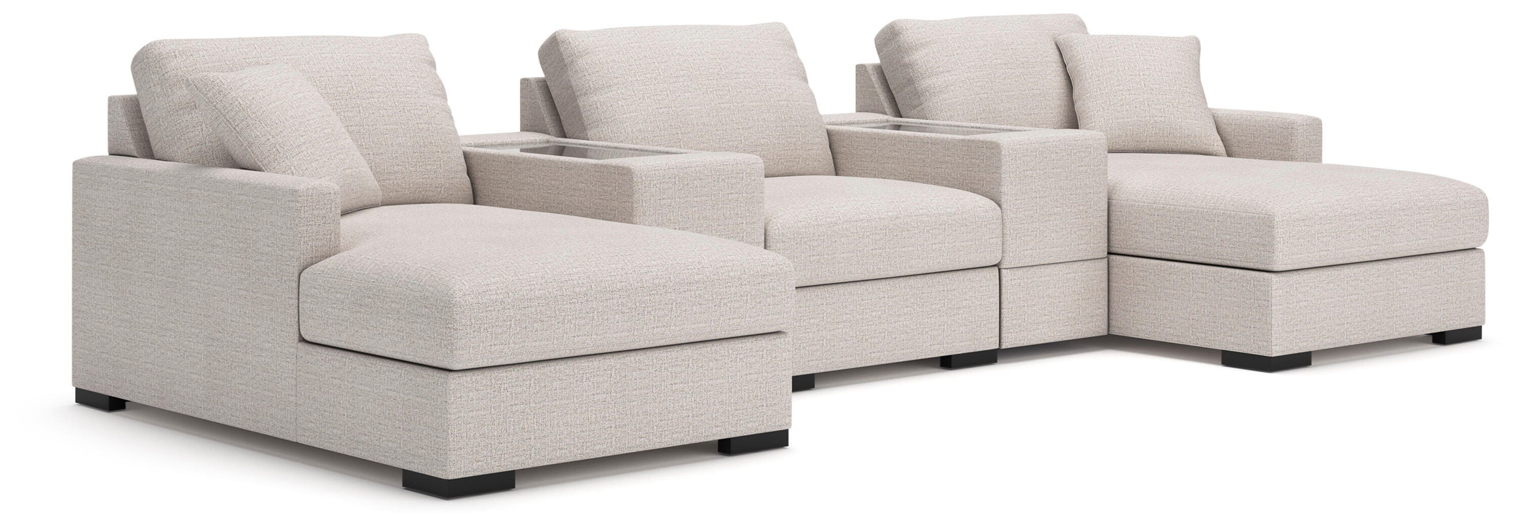 Omaha by Ashley 5-Piece Double Storage Chaise Sectional with Storage Consoles, Stone, large