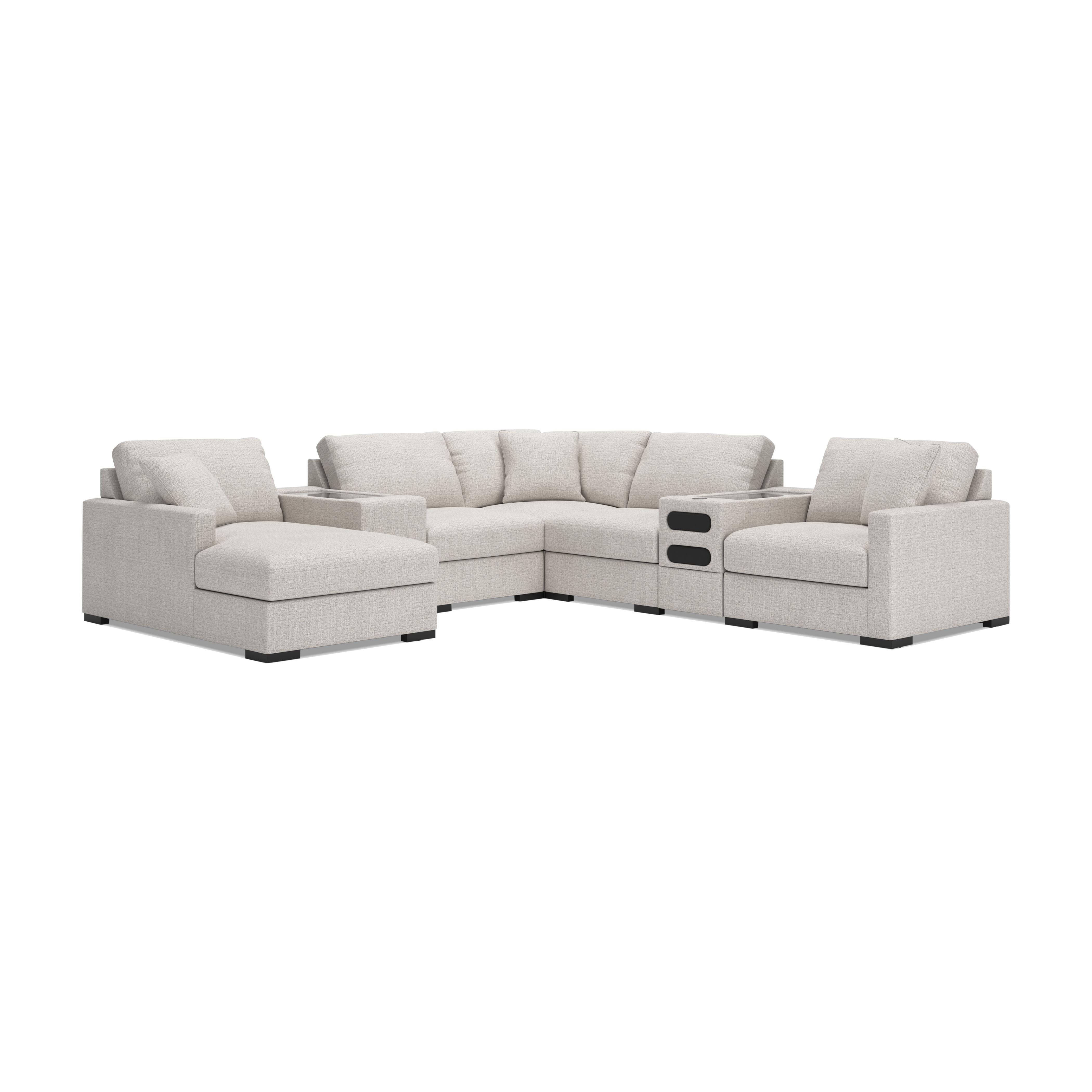 Omaha by Ashley 7-Piece Sectional with Audio Console and Storage Chaise, Stone, large