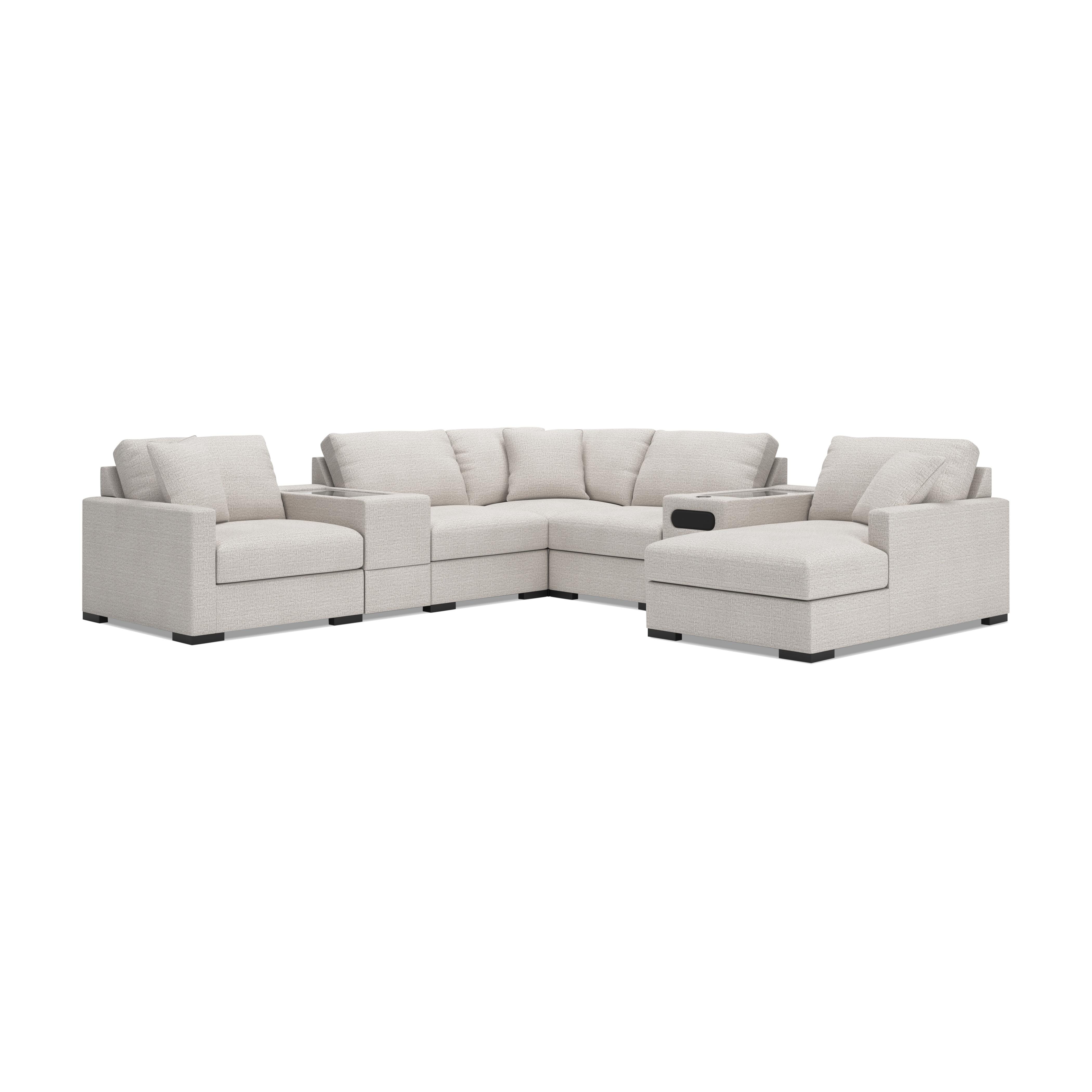 Omaha by Ashley 7-Piece Sectional with Audio Console and Storage Chaise, Stone, large