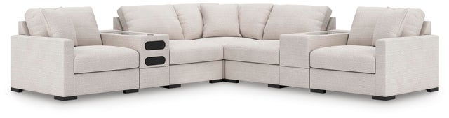 Omaha by Ashley 7-Piece Modular Next-Gen Nuvella™ Performance Fabric Sectional with Audio and Storage Consoles