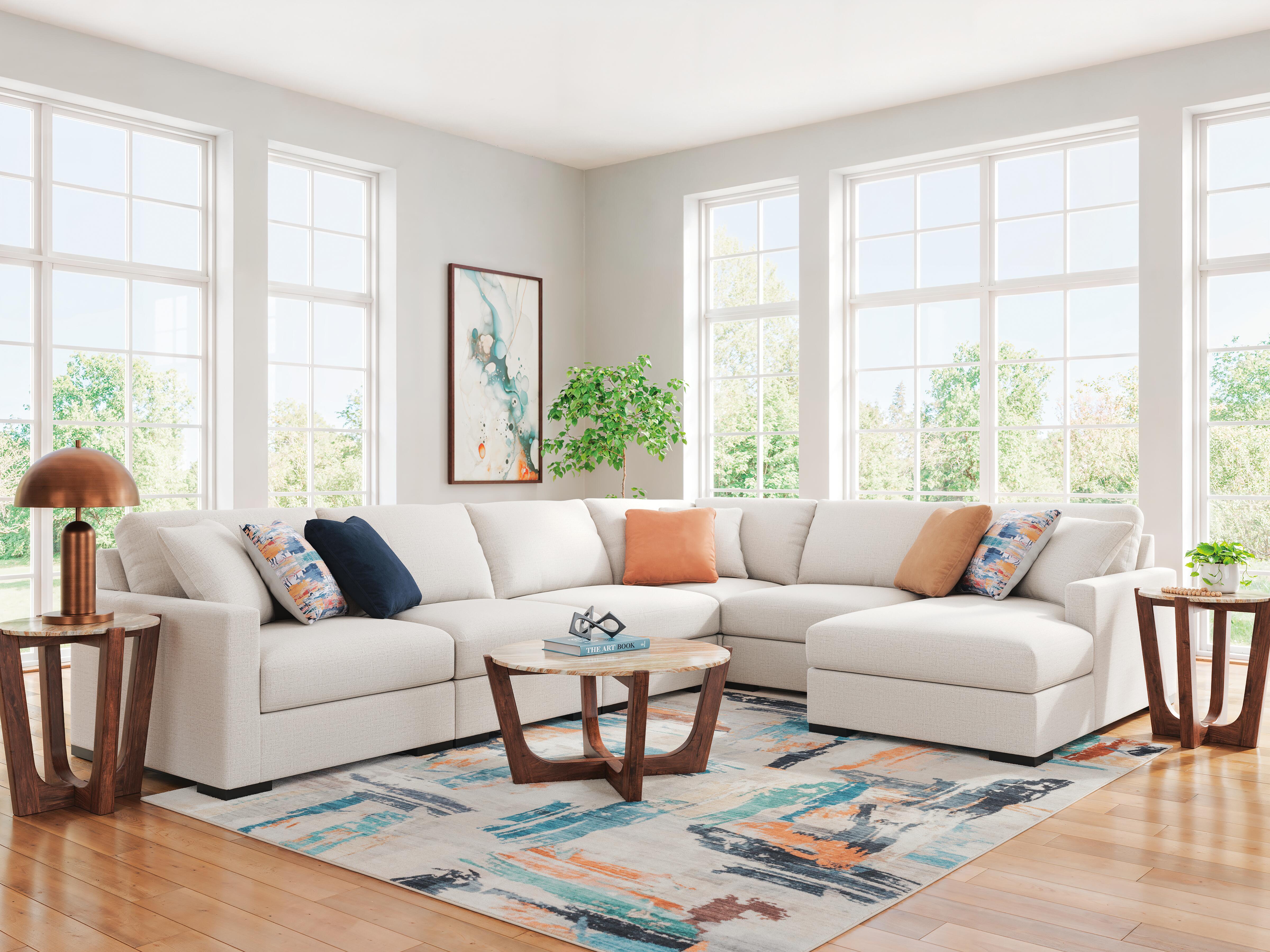 Omaha by Ashley 6-Piece Sectional with Storage Chaise, Stone, rollover