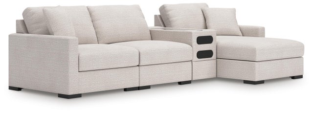Omaha by Ashley 4-Piece Modular Next-Gen Nuvella™ Performance Fabric Sectional with Chaise and Audio Console
