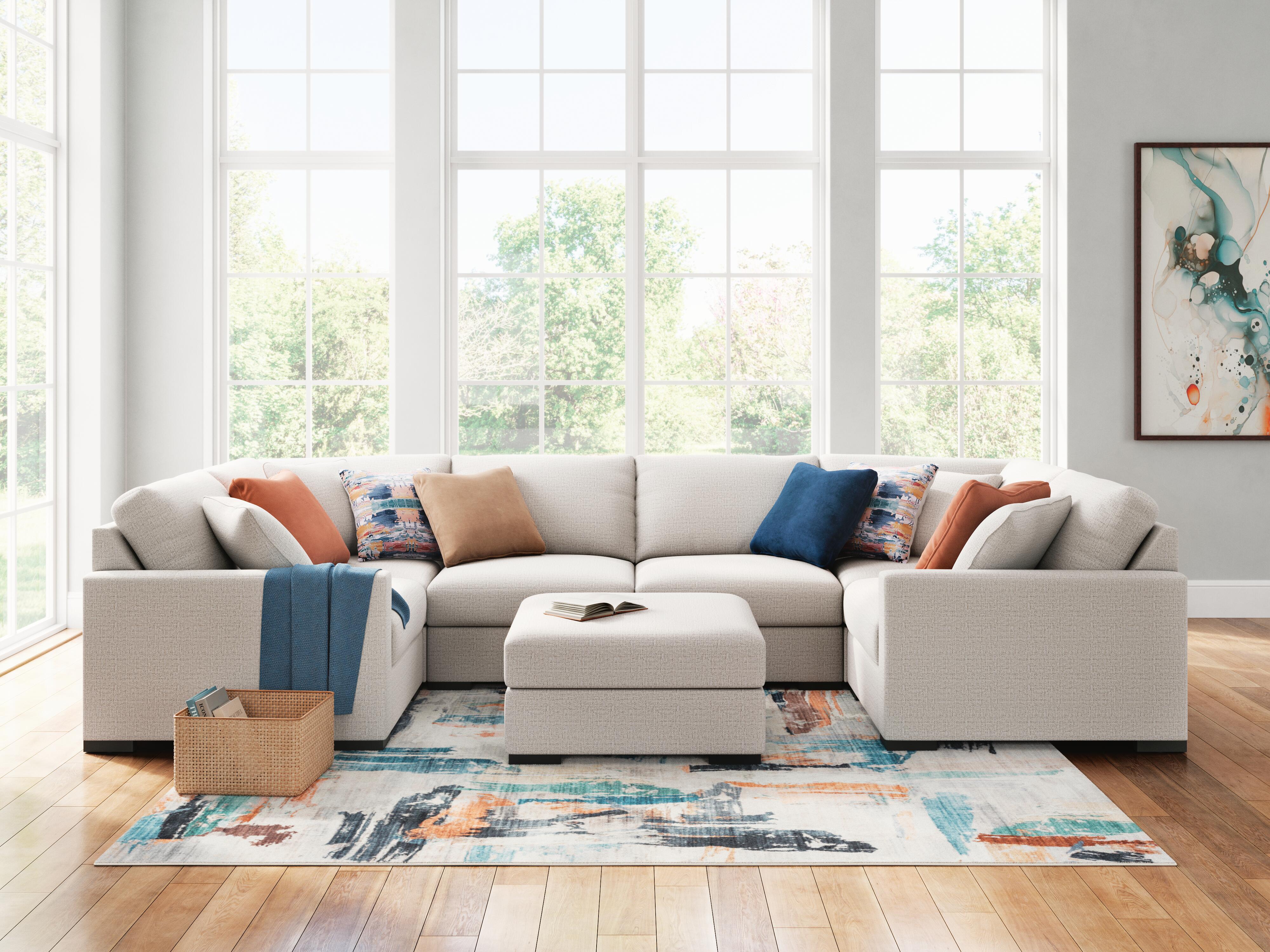 Omaha by Ashley 5-Piece Sectional with Audio System and Chaise, Stone, rollover