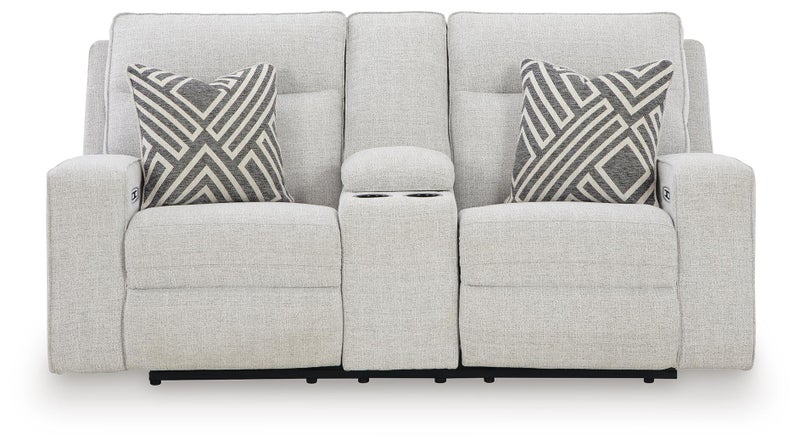 Jasperson Next-Gen Nuvella™ Performance Fabric Dual Power Reclining Loveseat with Console, Stone