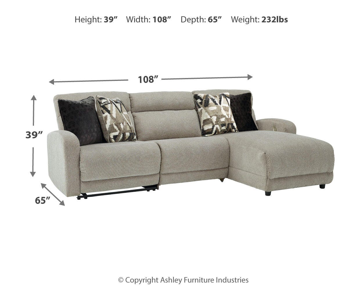 Seccional reclinable eléctrico de 3 piezas Colleyville con chaise longue - image 4
