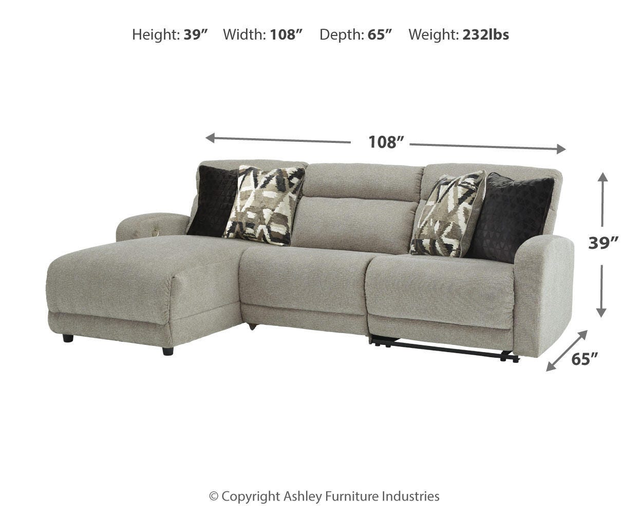 Seccional reclinable eléctrico de 3 piezas Colleyville con chaise longue - image 3