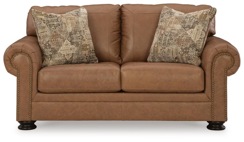 Carianna Leather Loveseat, Caramel