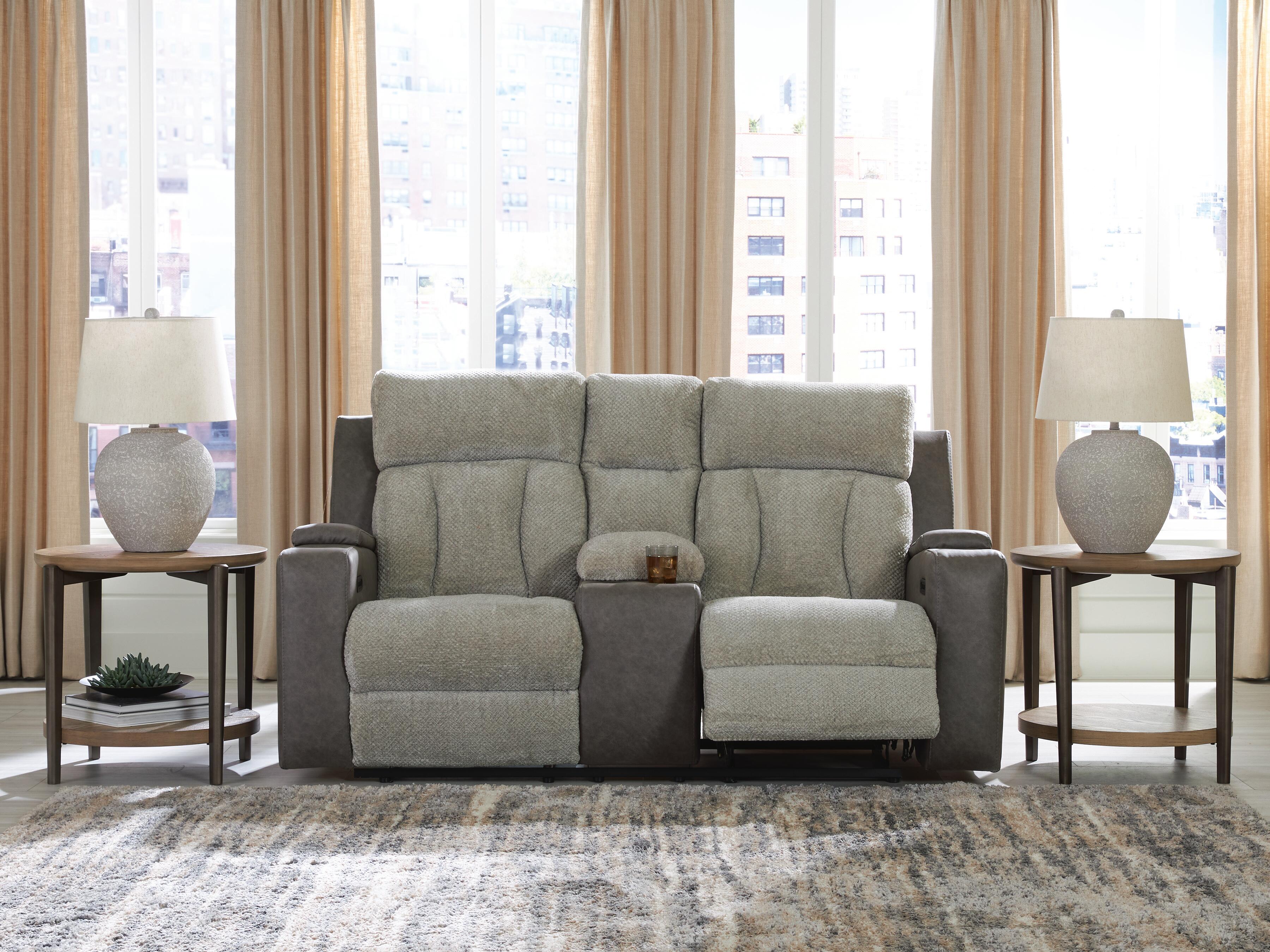 Stately Check Power Reclining Loveseat with Console - image 1