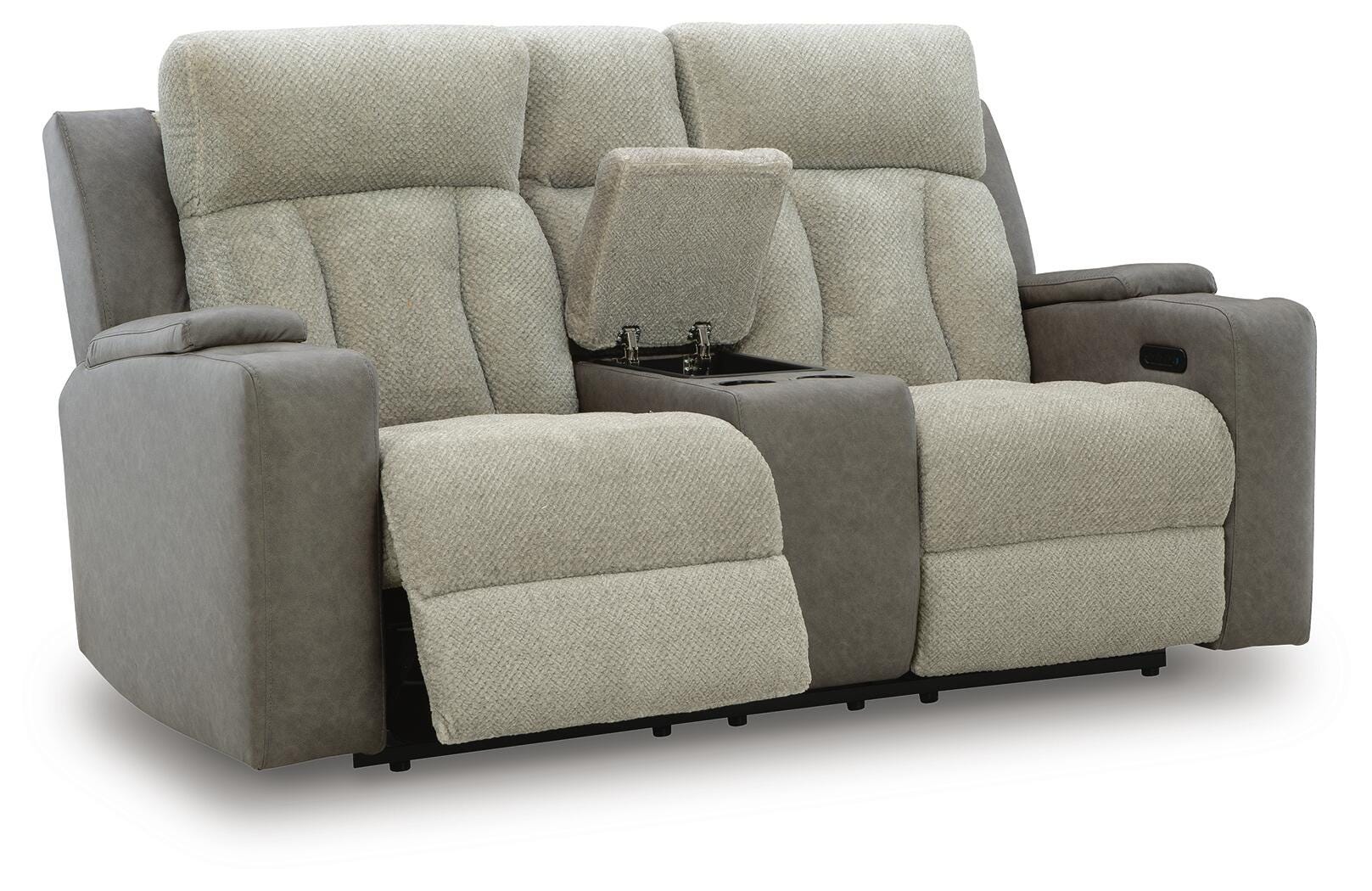 Stately Check Dual Power Reclining Loveseat with Console | Ashley
