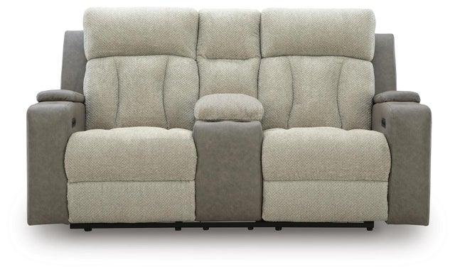 Stately Check Dual Power Reclining Loveseat with Console