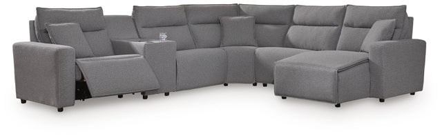 ModMax II 6-Piece Next-Gen Nuvella™ Performance Fabric Dual Power Reclining Modular Sectional with Chaise and Consoles