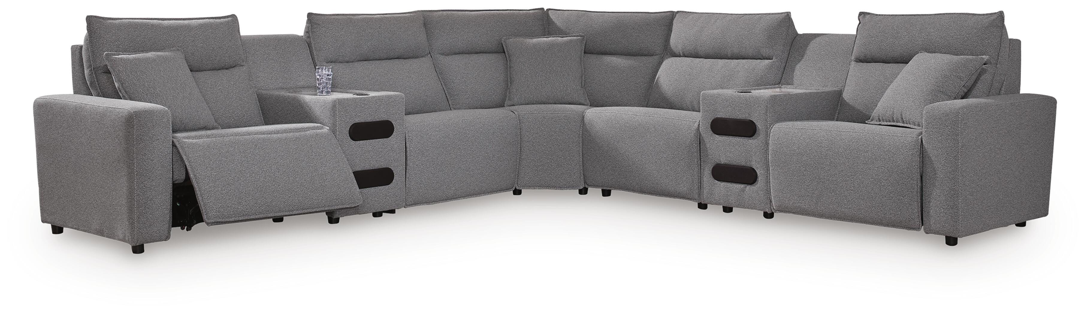 ModMax II 7-Piece Next-Gen Nuvella&trade; Performance Fabric Dual Power Reclining Modular Sectional with Audio Consoles