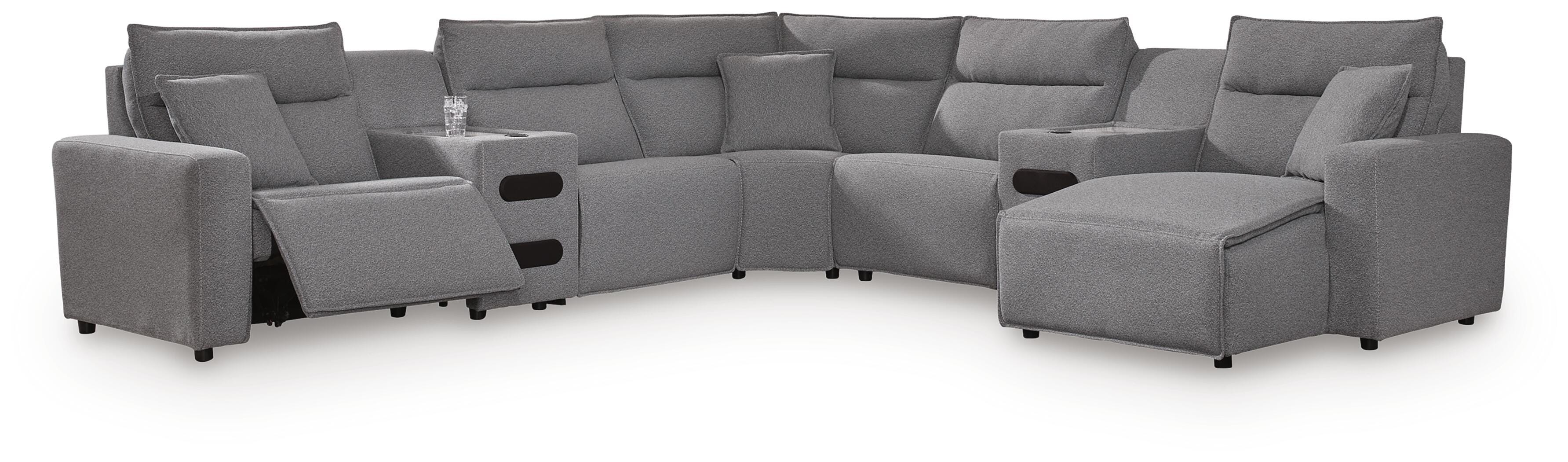 Modmax II 7-Piece Power Reclining Sectional with Chaise and Audio Consoles, Salt and Pepper, large