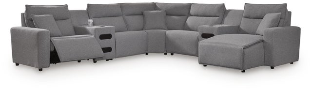 ModMax II 7-Piece Next-Gen Nuvella™ Performance Fabric Dual Power Reclining Modular Sectional with Chaise and Audio Consoles