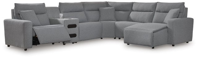 ModMax II 6-Piece Next-Gen Nuvella™ Performance Fabric Dual Power Reclining Modular Sectional with Chaise and Audio Console
