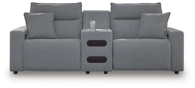ModMax II 3-Piece Next-Gen Nuvella™ Performance Fabric Dual Power Reclining Modular Loveseat with Audio Console