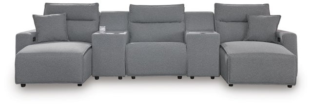 ModMax II 5-Piece Next-Gen Nuvella™ Performance Fabric Dual Power Reclining Modular Sectional with Double Chaise and Consoles