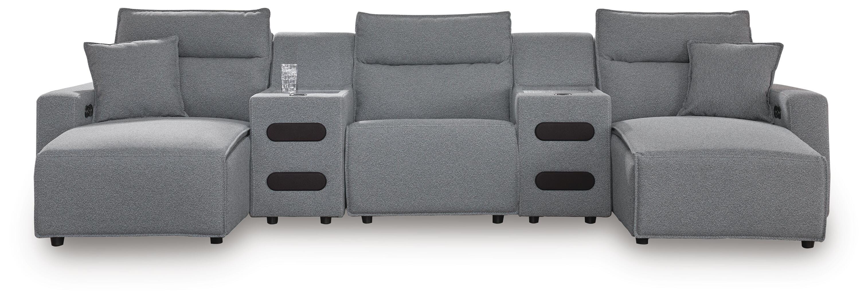Modmax II 5-Piece Power Reclining Sectional with Chaise and Audio Consoles, Salt and Pepper, large