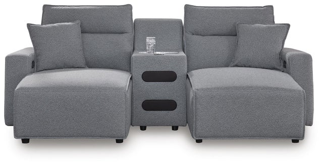 ModMax II 3-Piece Next-Gen Nuvella™ Performance Fabric Dual Power Reclining Modular Sectional with Double Chaise and Audio Console