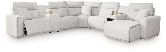 ModMax II 7-Piece Next-Gen Nuvella™ Performance Fabric Dual Power Reclining Modular Sectional with Chaise and Consoles