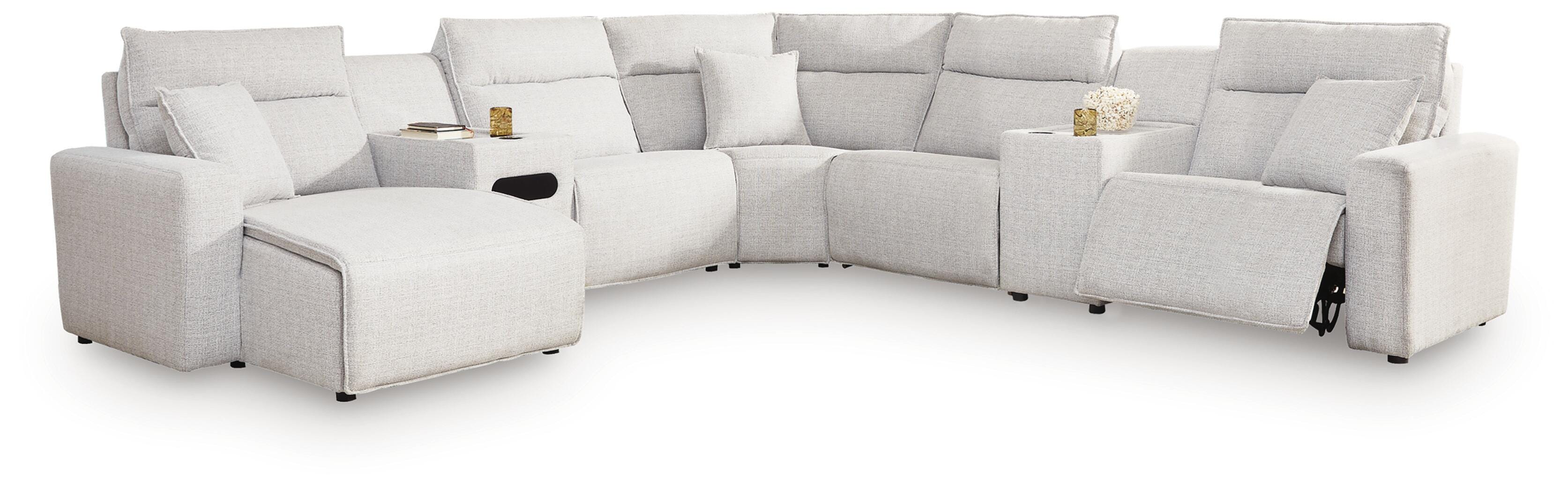Modmax II 7-Piece Power Reclining Sectional with Chaise and Audio Console, Stone, large